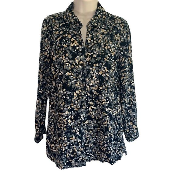 J Jill Corduroy watercolour floral button down top - Picture 1 of 8